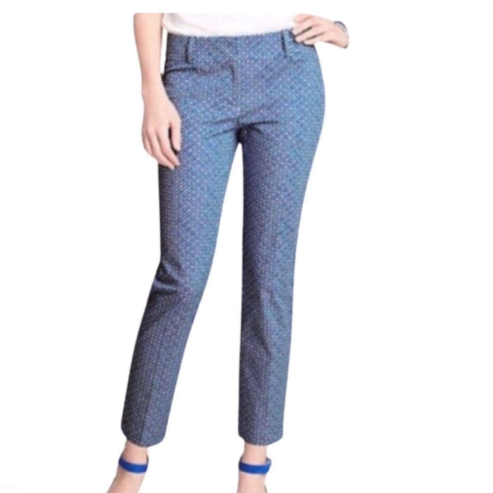 Ann Taylor Carnegie Crop Pant Blue Print Work Cotton Casual Cropped Prep Size 12